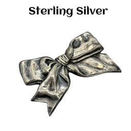 Lot 15- Sterling Silver Bow Brooch - Vintage Jewelry