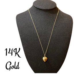 Lot 29LO- ELKA 14K Gold Chain With Puff Heart Pendant - Weight In Photos