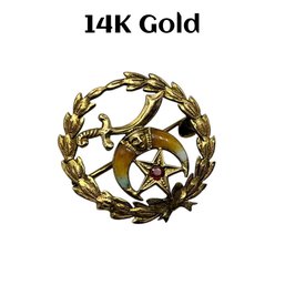 Lot 3- Antique 14K Gold Masonic Wreath 1 Inch Brooch Pin - Weight In Photos