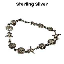 Lot 14- Sterling Silver Ocean - Sea Shells Bracelet - 7 3/4 Inches - Star Fish- Sand Dollar