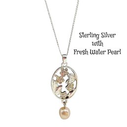 Lot 6SES-  Pretty! Sterling Silver Chain & Pendant With Fresh Water Pearl