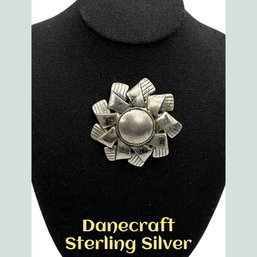 Lot 13- Danecraft Sterling Silver Flower Brooch - Vintage MCM Mid Century Jewelry