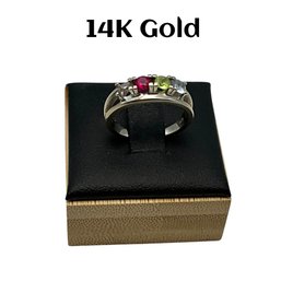 Lot 1- 14K White Gold Ring With 3 Gemstones - Size 6 - Weight In Photos
