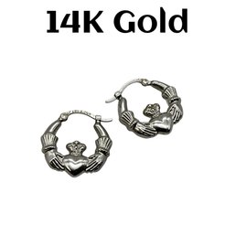 Lot 18- 14K White Gold Irish Claddagh Hoop Earrings - Weight In Photos