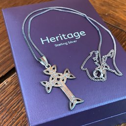 Lot 8LO- Sterling Silver By Heritage Celtic Cross On Chain In Original Box