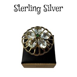 Lot 8SES- Sterling Silver Crystal Flower Ring Size 9 Signed STEFY