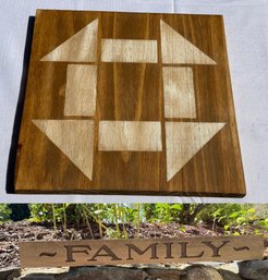 Lot 400JO - Quilters Board Art White And Wood And Family Carved Block