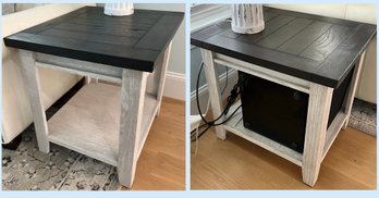 Lot 12- Pair Of Farmhouse Weathered Grey - Black End Tables