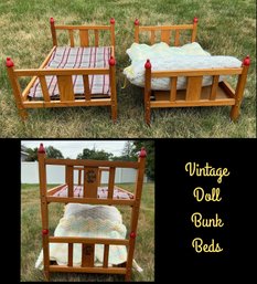Lot 421 - 1960s Wooden Baby Doll Bunk Beds Furniture - 2 Twin - Knit Blanket & Crochet Pillow - 1 Mattress