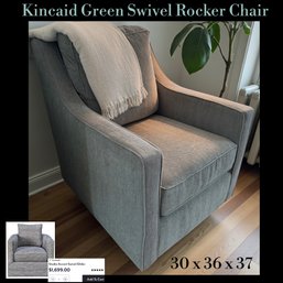 Lot 1- Kincaid Furniture Studio Accent Soft Green - Grey Swivel Rocker Side Chair - Hand Crafted USA