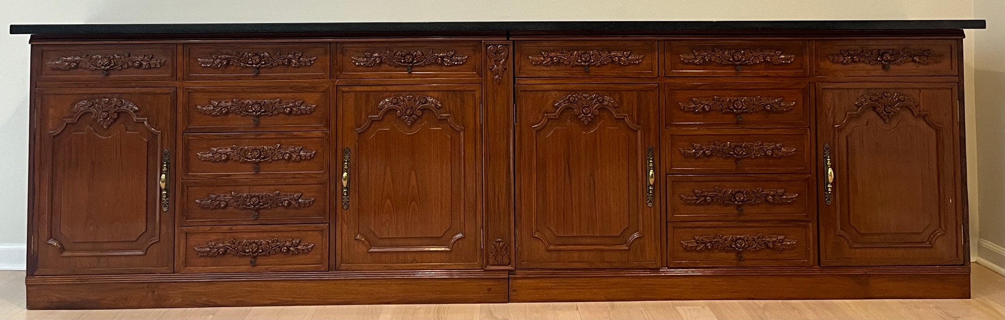 Indian Imported Teakwood 2-piece Buffet With Custom Solid Marble-top ...