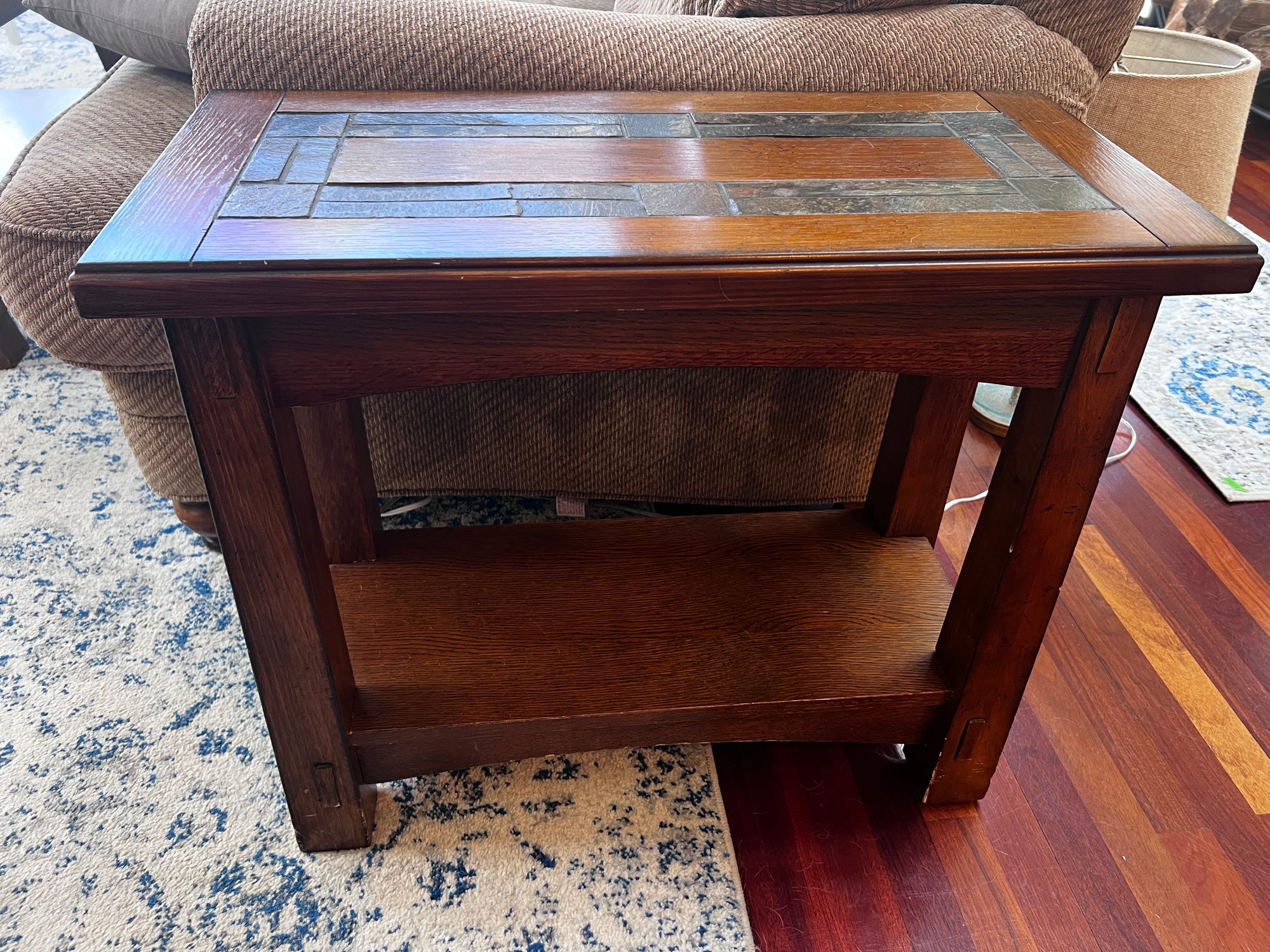 Riverside Furniture American Oak Chairside Table With Tile Inlay