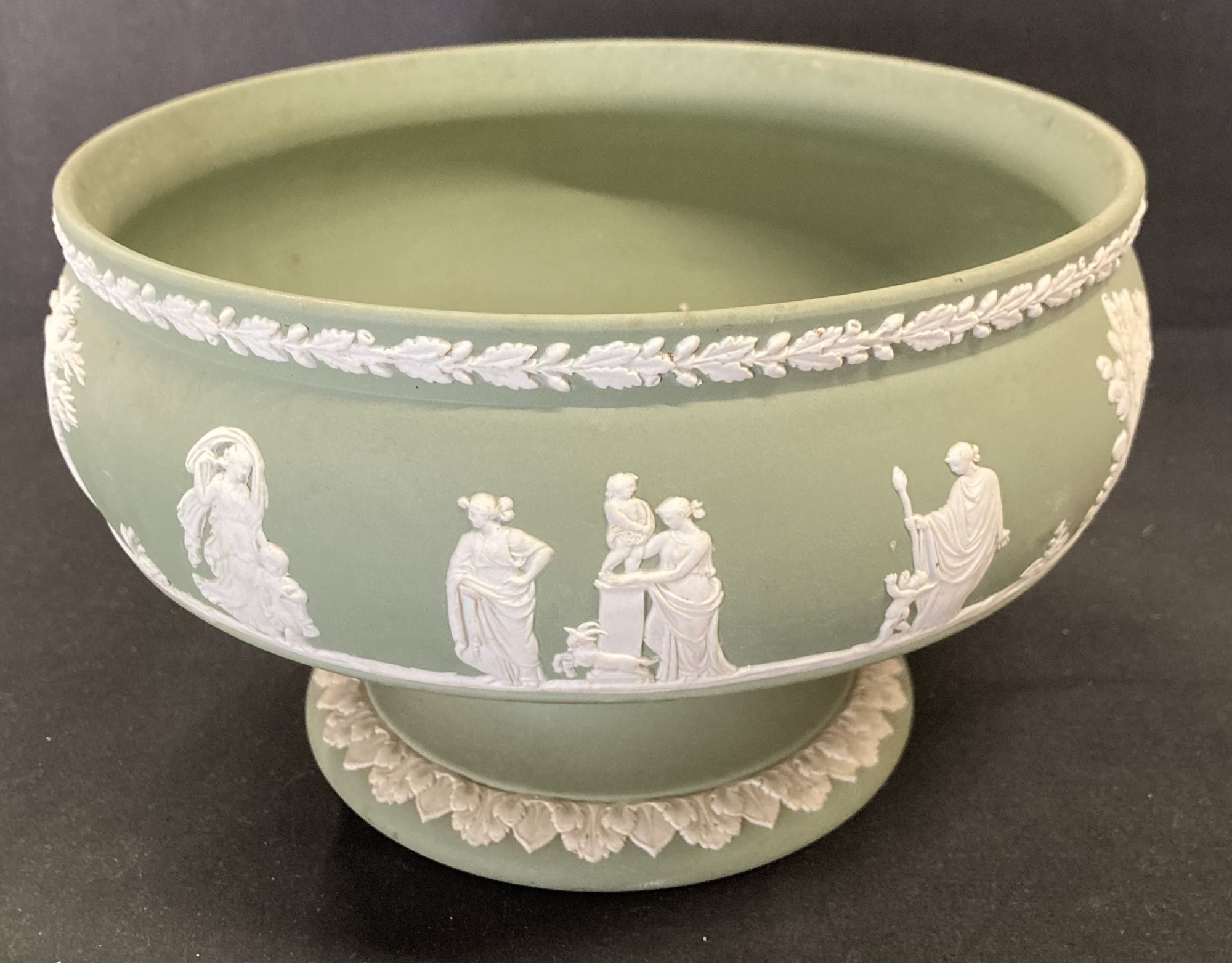 Wedgwood Sage Green Jasperware Footed Fruit Bowl With Classical White ...