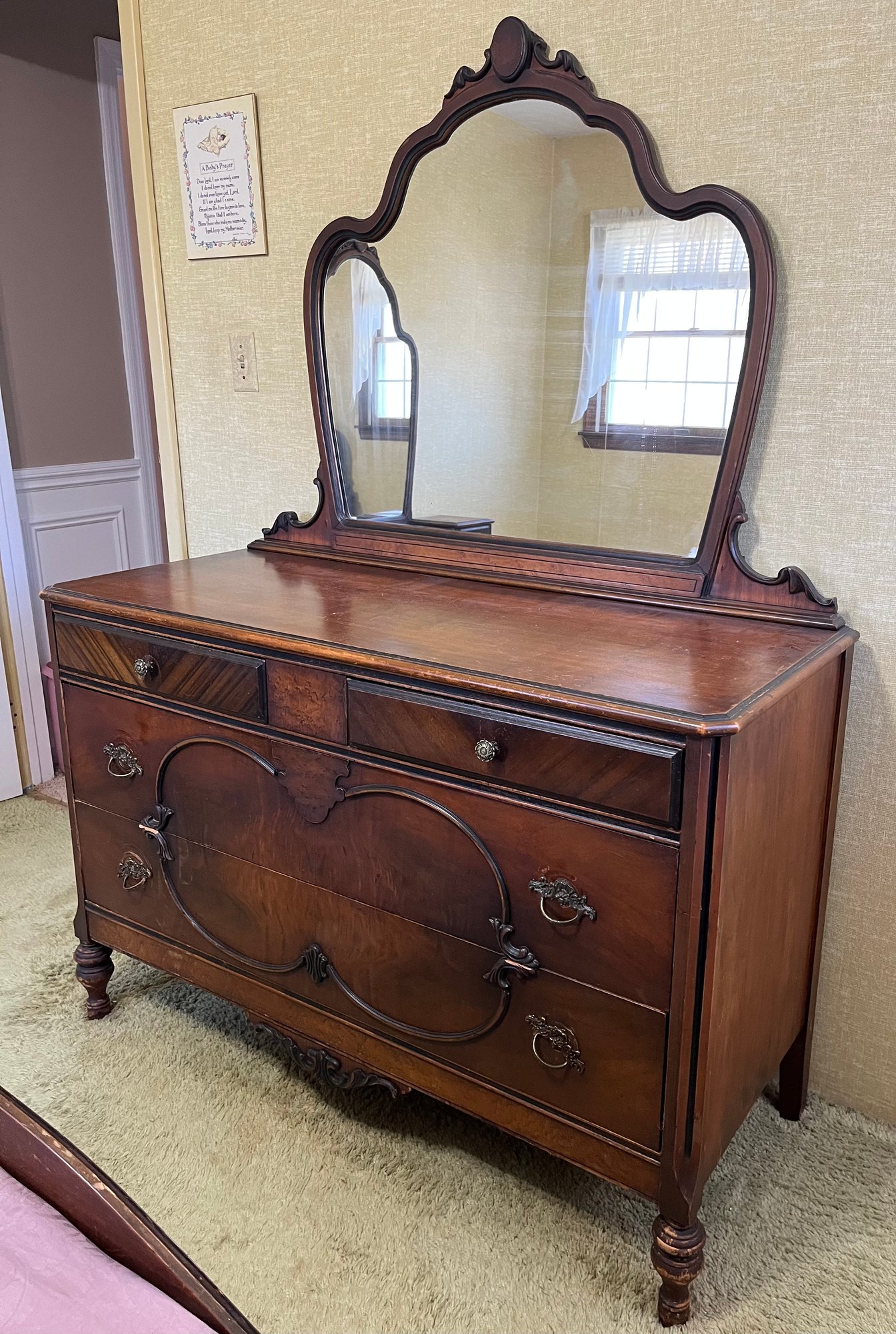 Antique Solid Wood 4-drawer Dresser With Attached Mirror #79406 ...