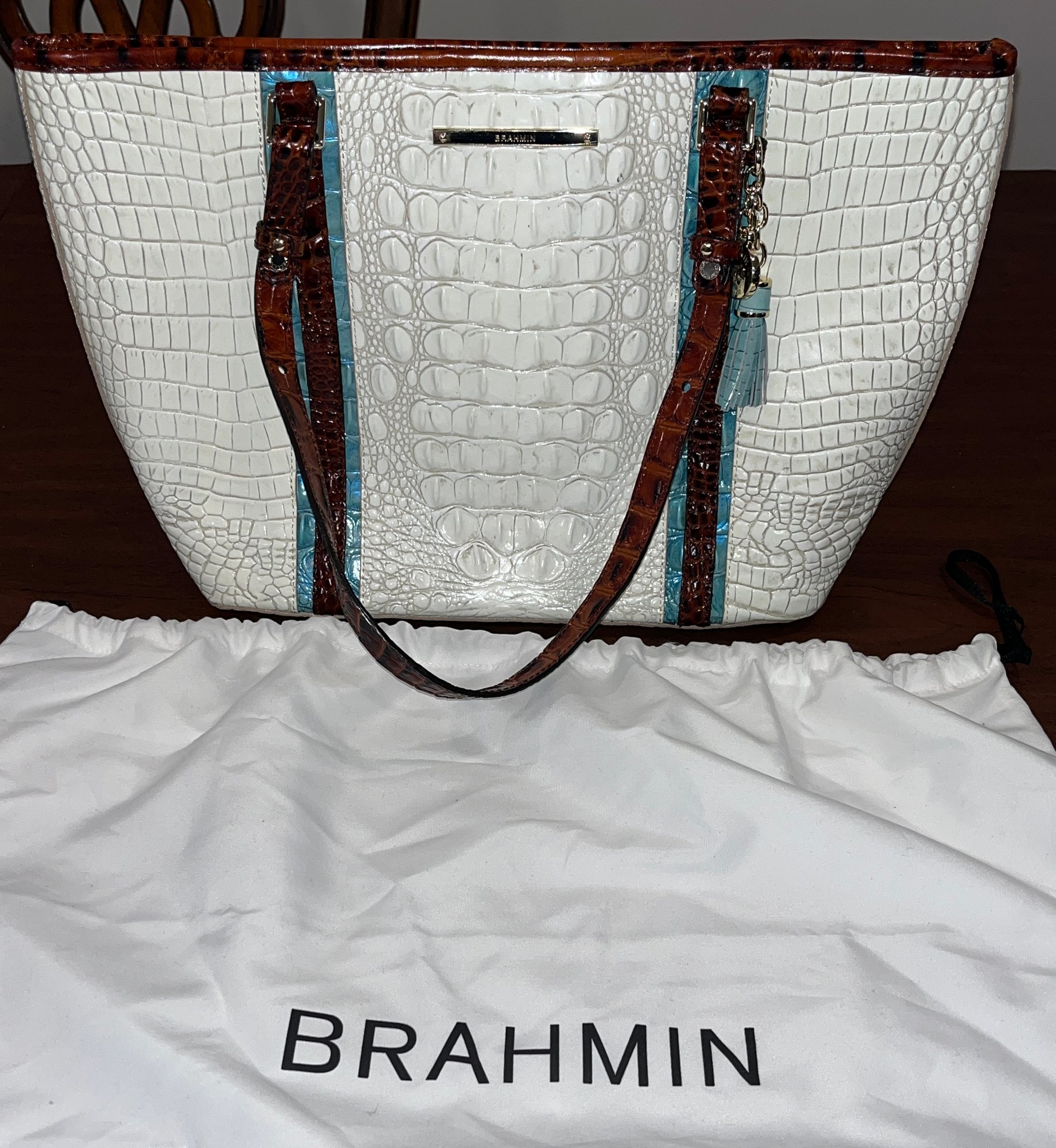 Brahmin Medium Asher Coconut Soraya Genuine Leather Shoulder Tote With ...