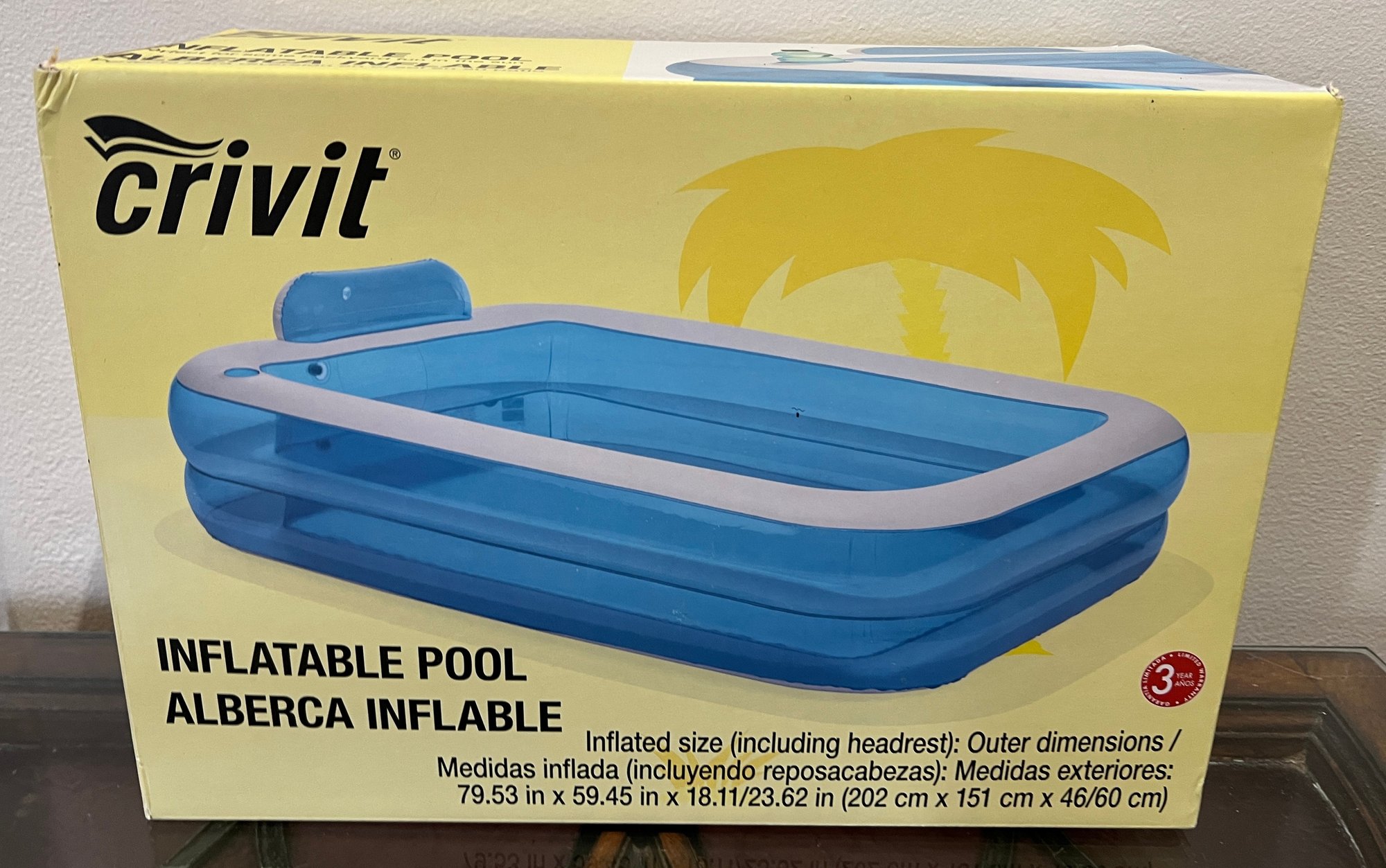 Crivit 2m Rectangular Inflatable Pool With Cup Holder & Headrest ...