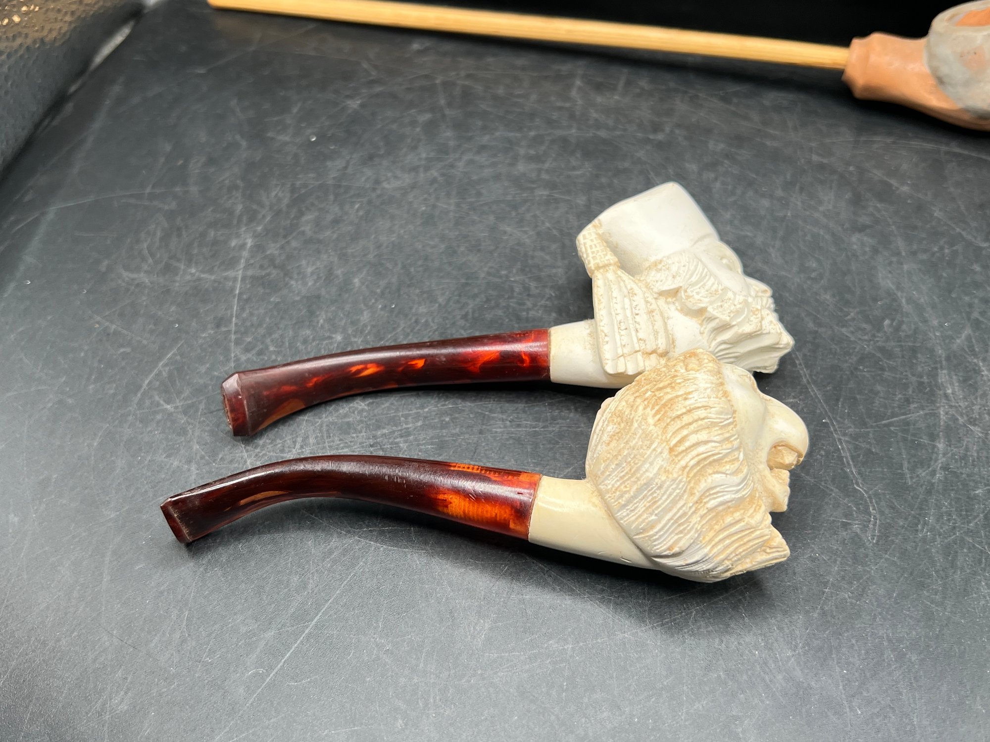 Vintage Figural Meerschaum And Clay Smoking Pipe Trio Lion Sultan And ...
