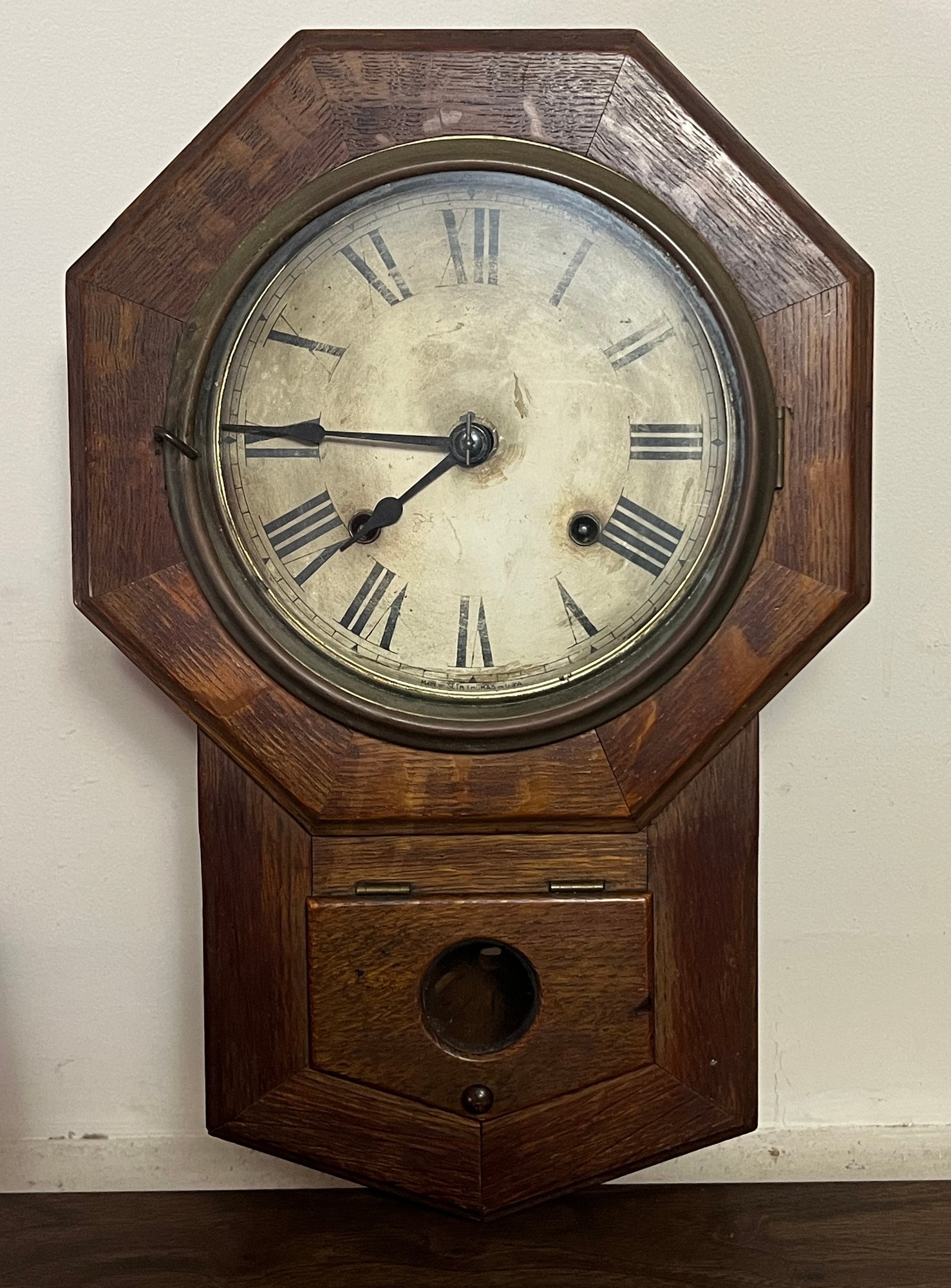 Antique Oak Sessions Regulator Drop Wall Clock #151791 | Auctionninja.com