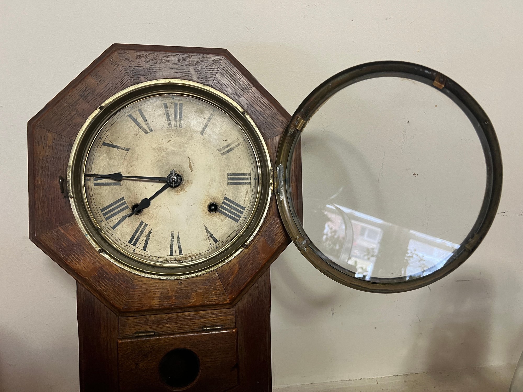 Antique Oak Sessions Regulator Drop Wall Clock #151791 | Auctionninja.com
