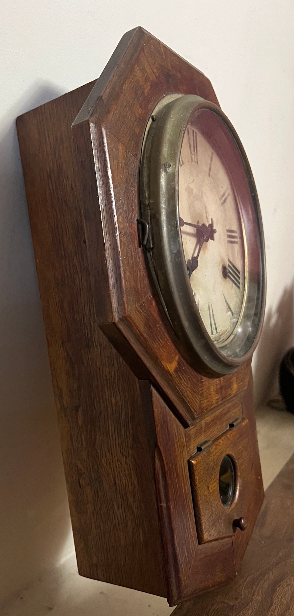 Antique Oak Sessions Regulator Drop Wall Clock #151791 | Auctionninja.com