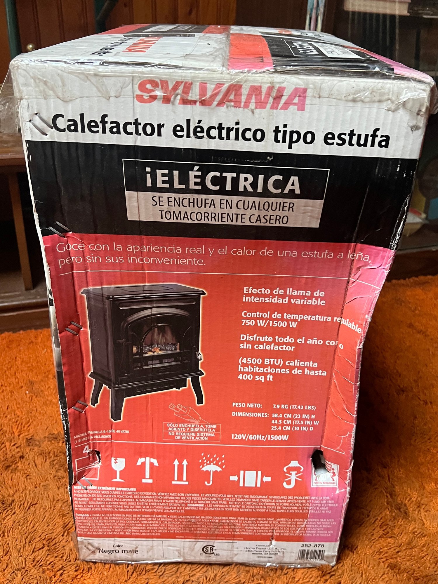 Sylvania Electric Stove Heater 4500 BTU Portable Fireplace Freestanding