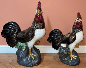 Hand Painted Ceramic Hen Sculptures - 2 Total