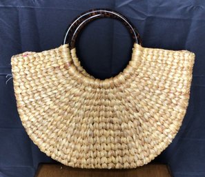 Woven Seagrass Beach Bag With Distinctive Tortoise-style Circle Handles
