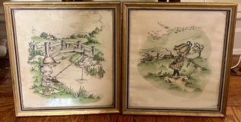 Children's Illustration Prints In Gold-Tone Frames, 2 PCS