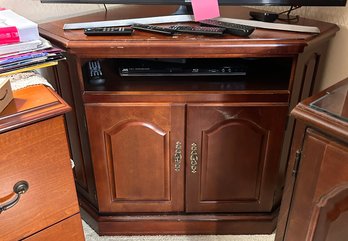 Vintage Mid-Century Style Cherry Wood Corner TV Stand Media Console Cabinet