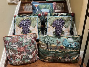 Tapestry Throw Pillow Lot - Set Of 6