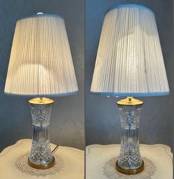 Vintage Waterford Irish Cut Lead Crystal Corset-Form Table Lamp, 2 Pieces