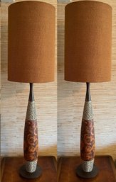 Mid Century Modern Wood & Ceramic Atomic Table Lamps - 2 Piece Lot