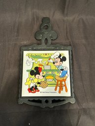 Vintage Walt Disney Productions Cast Iron Trivet Featuring Mickey And Minnie Mouse