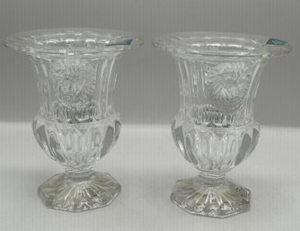 Godinger Shannon Crystal 5' Footed Urn Vases W/ Frosted Lions Head Medallions, 2 Pieces