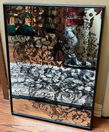 Decorative Wall Mirror With Black Lace Overlay Pattern