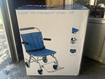 Drive Medical Super Lite Transport Chair 18' - Blue Striped Folding Travel Chair SL18