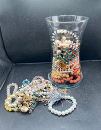 Mystery Jewelry Jar Filled With A Mix Of Vintage And Modern Costume Jewelry