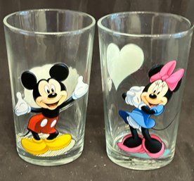 Vintage Walt Disney Company Collection Mickey And Minnie Mouse Glasses, 2 Pieces