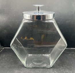 Mid-Century Modern Hexagonal Glass Apothecary Jar With Chrome Lid