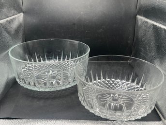 Arcoroc France Clear Glass Diamond Starburst Bowls - Set Of 2