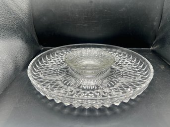 EAPG Style Diamond Cut Glass Chip And Dip Serving Set