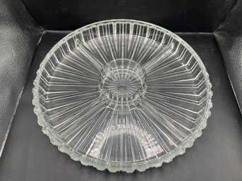 Ribbed Glass Divided Serving Platter With Center Well