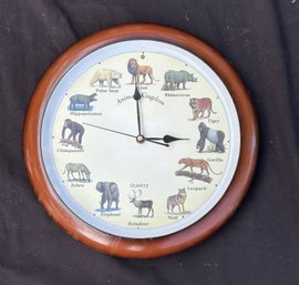 Vintage 'Animal Kingdom' Novelty Quartz Wall Clock With Wood Frame