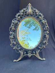 Victorian Style Ornate Scrollwork Brass Vanity Mirror