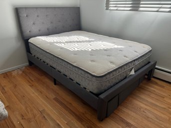 Modern Gray Upholstered Full Platform Bed Frame With Tufted Headboard