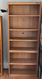 Tall Oak Finish 6-Shelf Bookcase With Integrated Guitar Mount