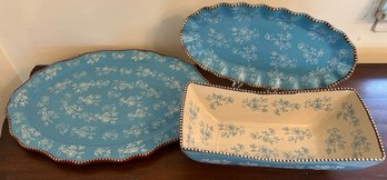 Temp-tations By Tara 'Floral Lace' Ceramic Serving Pieces In Light Blue 3 Pieces
