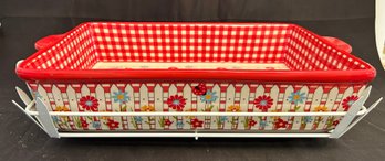 Temp-tations Gingham Garden 1-quart Red Baking Dish With A White Wire Holder