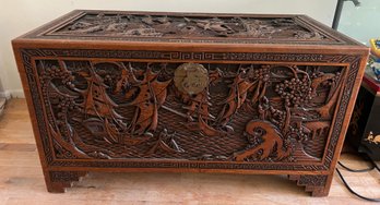 Intricately Carved Asian Camphor Wood Storage Chest
