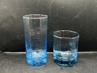 Aquamarine Blue Octagonal Textured Glassware Set - 9 PCS